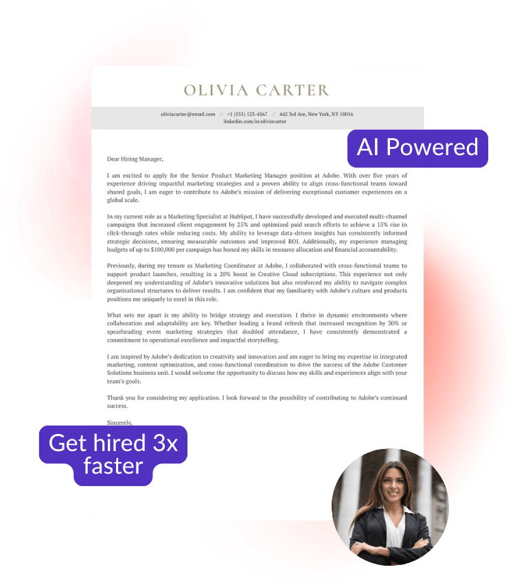 Sample AI-powered cover letter generated with Behired