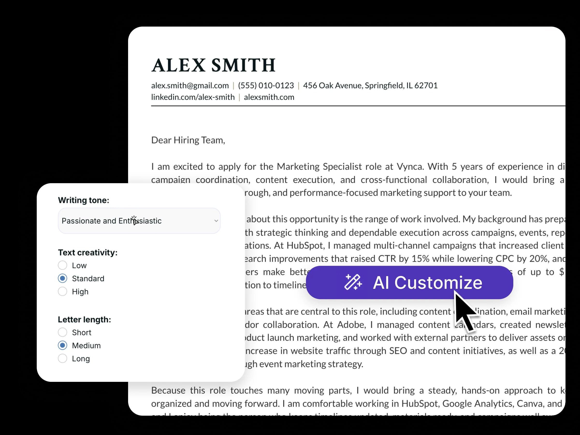 Behired generating a tailored cover letter